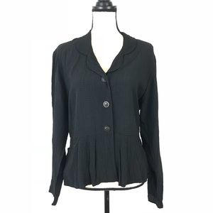 FLAX Black V-Neck Button Front Peplum Top